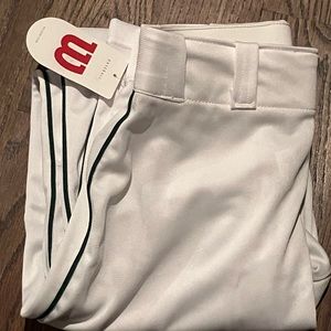Wilson Mens baseball pants white with green piping, size small